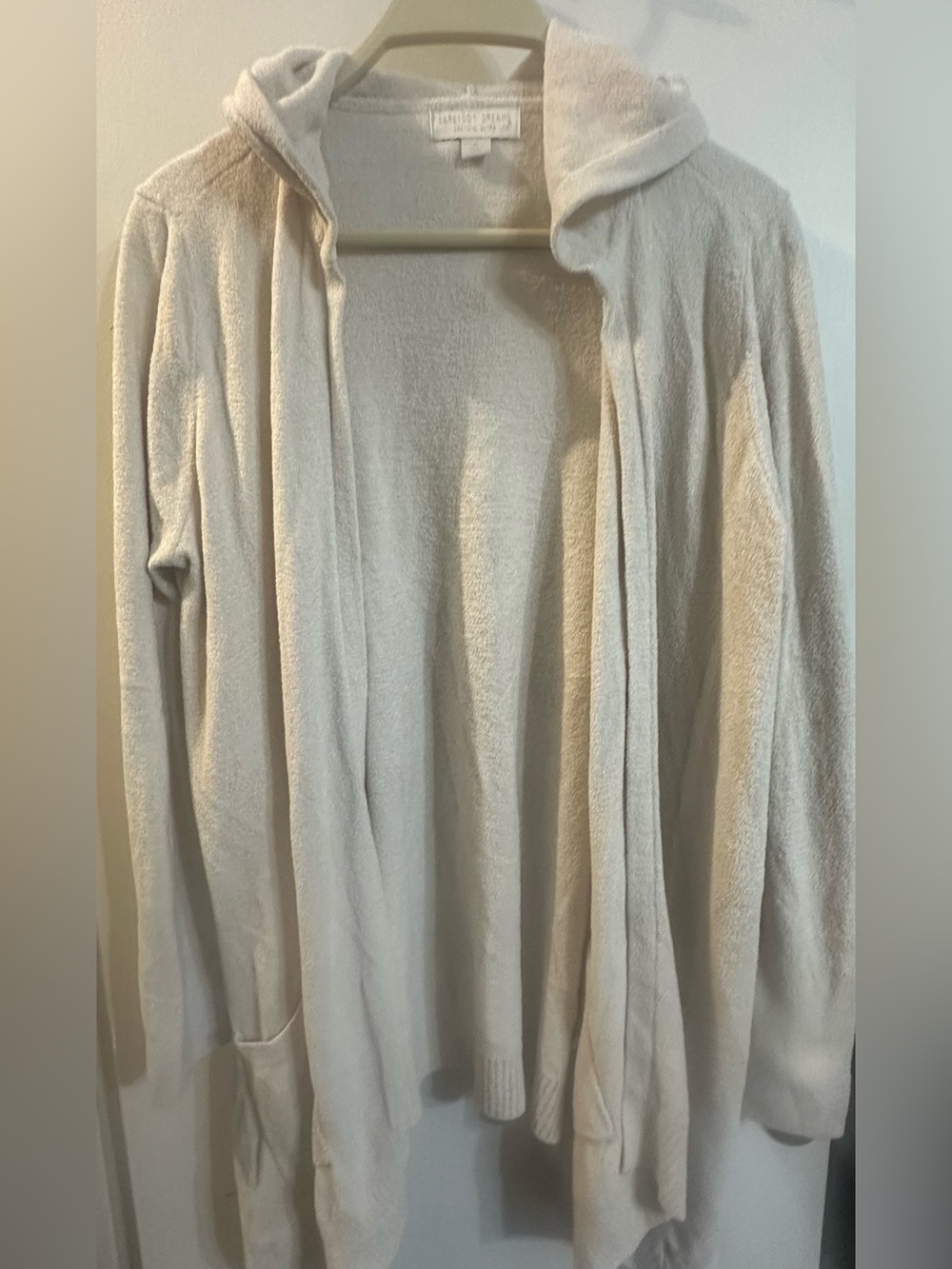 Barefoot Dreams CozyChic Hooded Cardigan in Light Gray-Cream